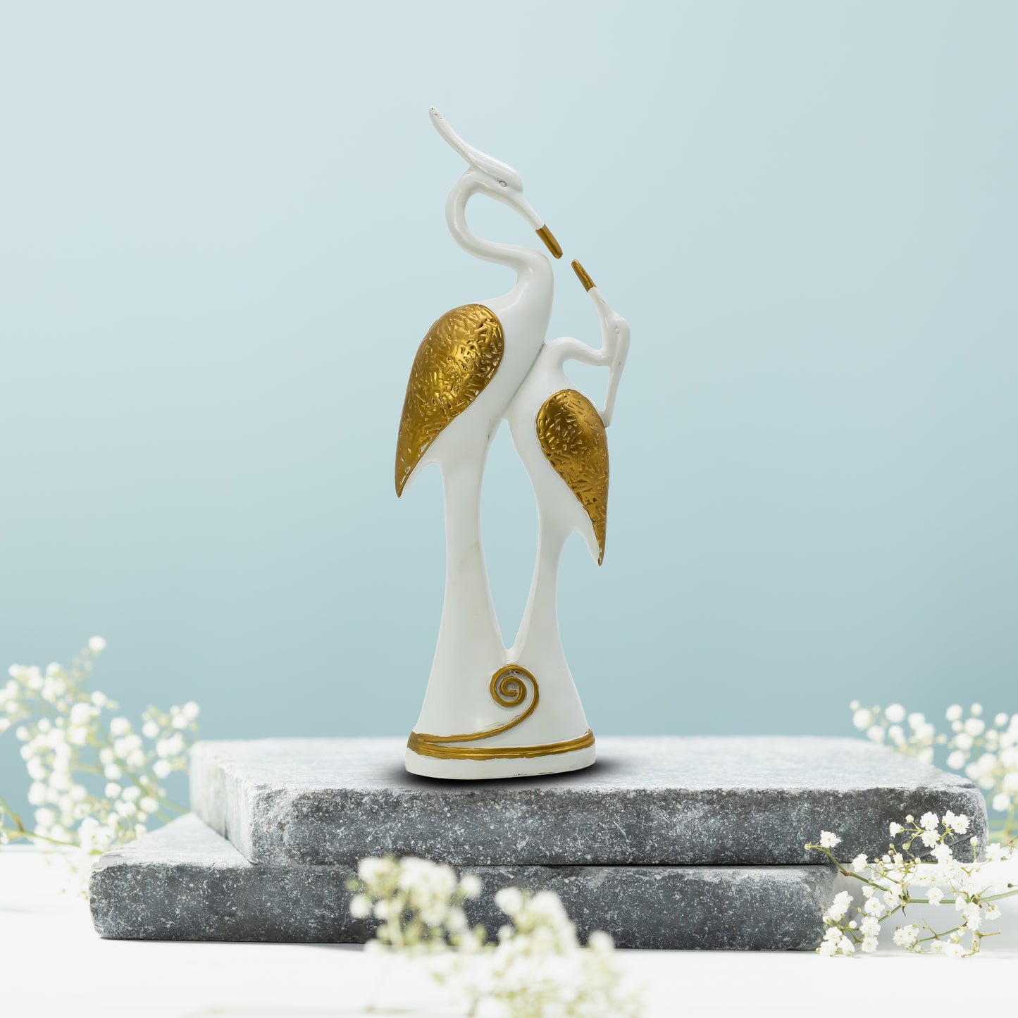 Luxury White Gold Crane Couple Statue – Premium Resin Bird Decor for Living Room & Home Styling