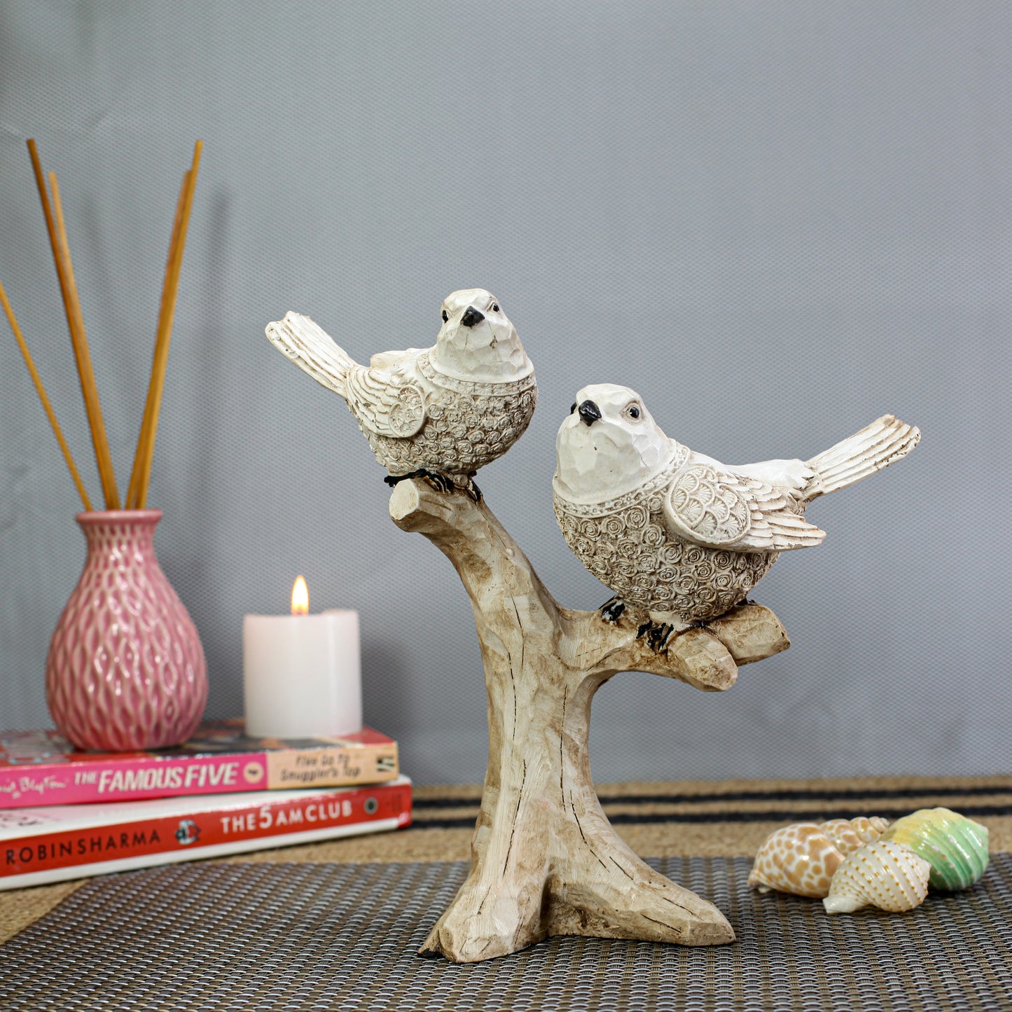 Modern Love Birds Sculpture on Tree Branch, Bird Centerpiece for Table Decor, Contemporary Home Decor for Living Room, Office & Shelf