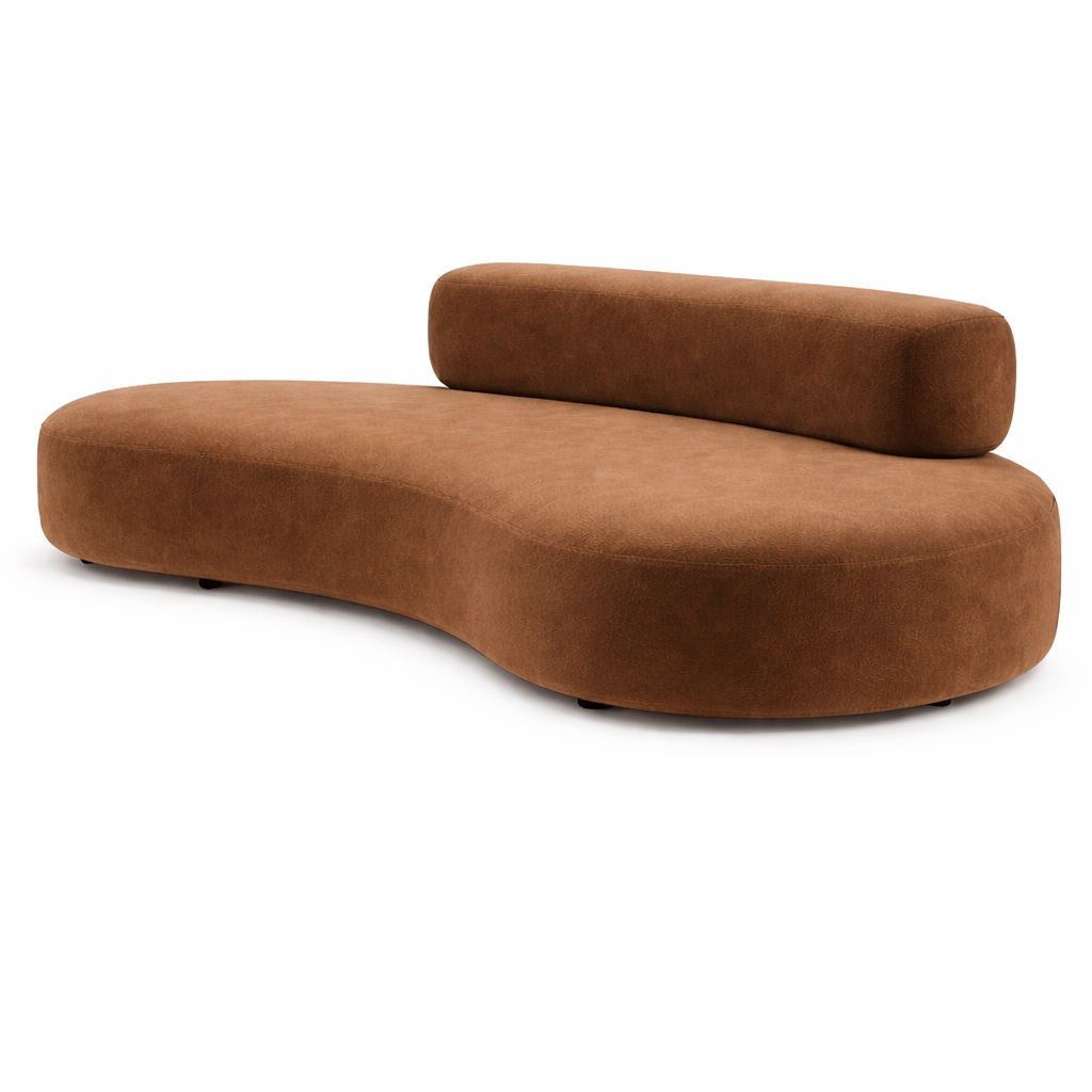 Brown curved sofa on a white background