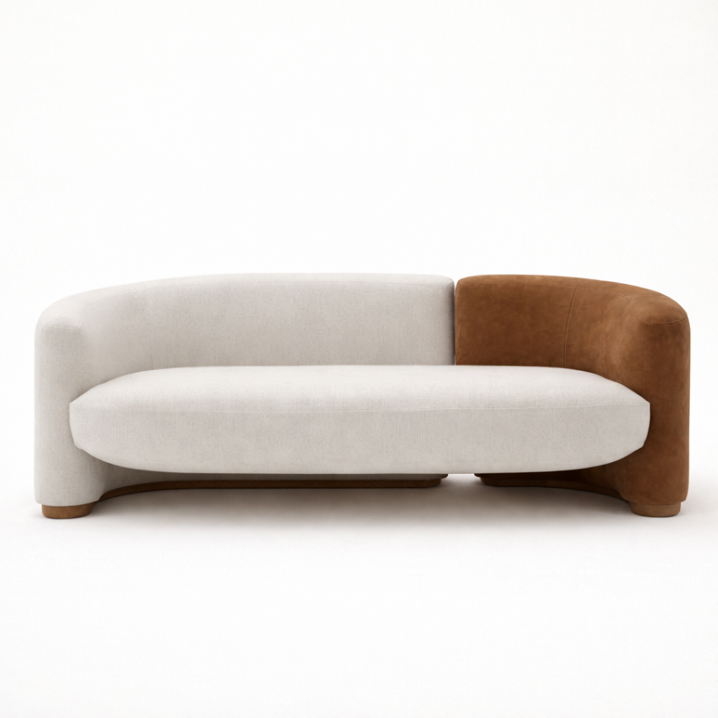 Sofa with white and brown design on a white background