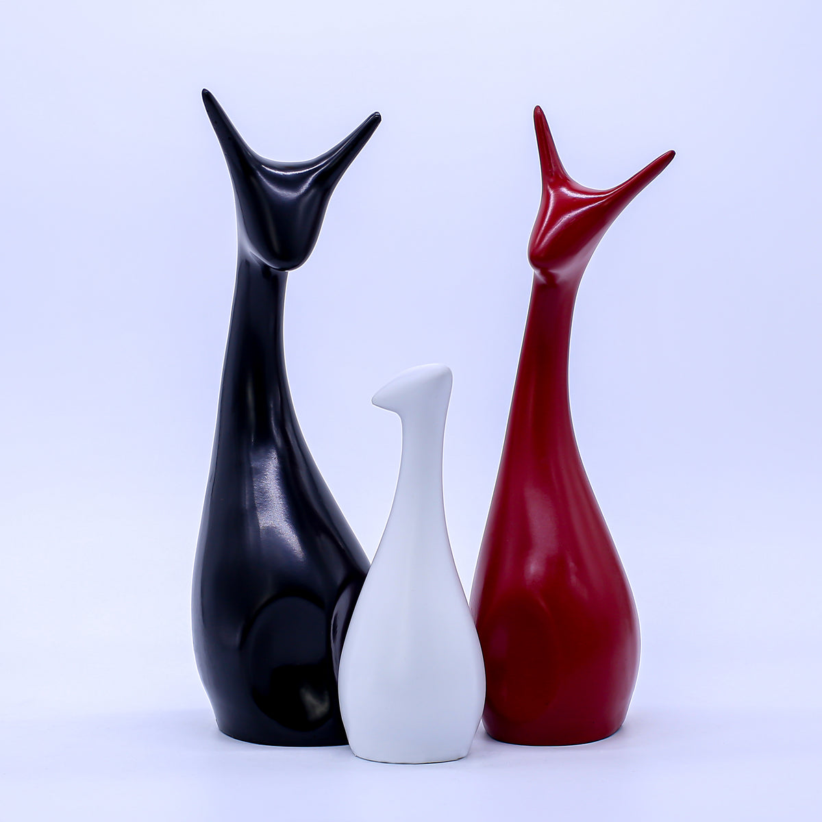 Deer Family Figurines Set of 3, Modern Ceramic Reindeer Statue, Minimalist Animal Home Decor for Living Room Shelf & Tabletop