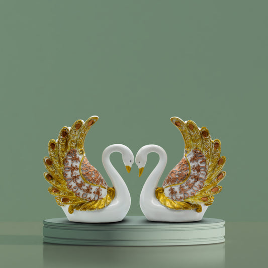 Luxury White Gold Crane Couple Statue Set – Premium Resin Bird Figurine Decor for Living Room & Home Styling