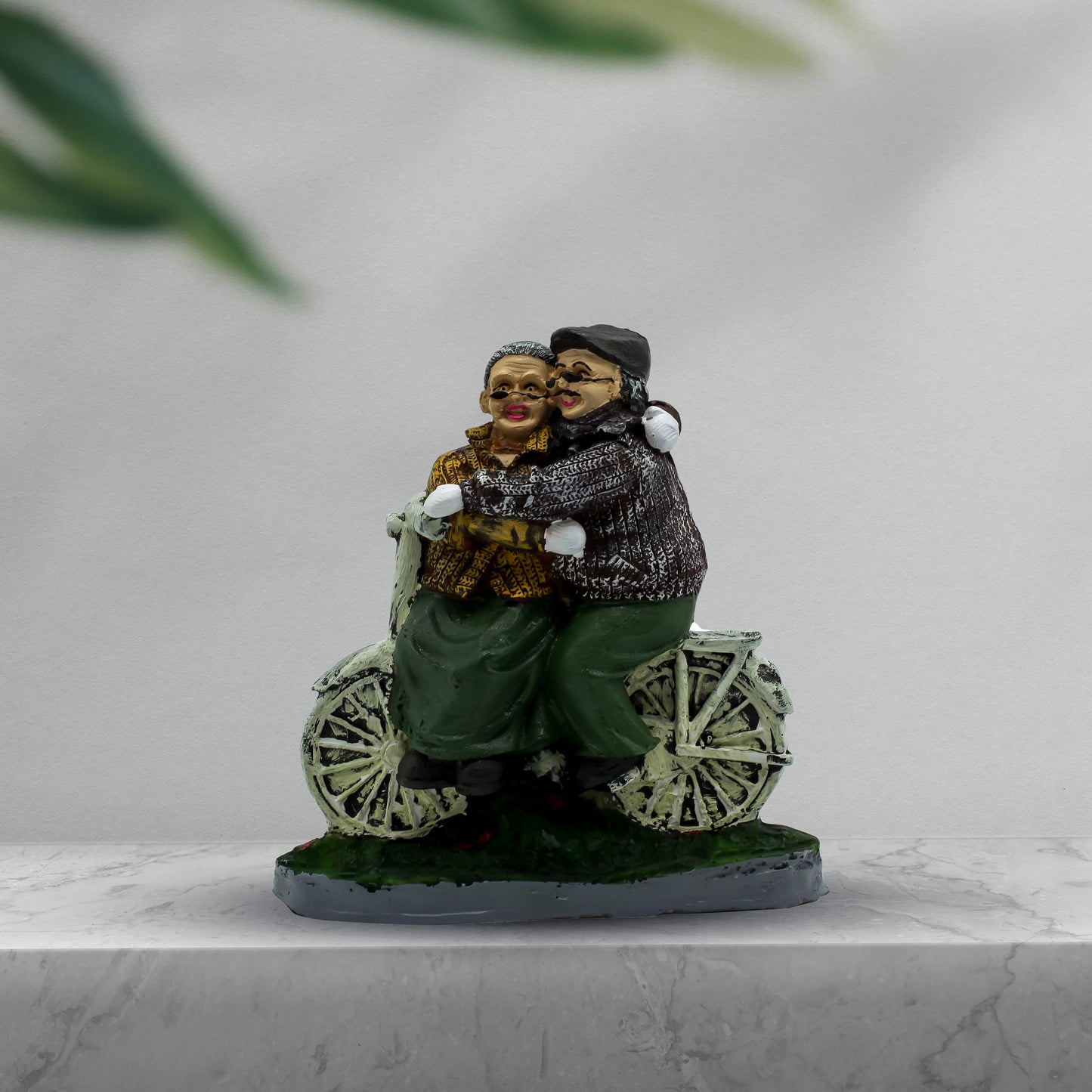 Romantic Elderly Couple Bicycle Showpiece | Handcrafted Resin Love Figurine for Home Decor | Anniversary Gift, Living Room & Bedroom Decorative Statue