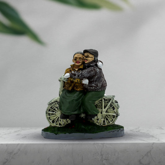 Romantic Elderly Couple Bicycle Showpiece | Handcrafted Resin Love Figurine for Home Decor | Anniversary Gift, Living Room & Bedroom Decorative Statue