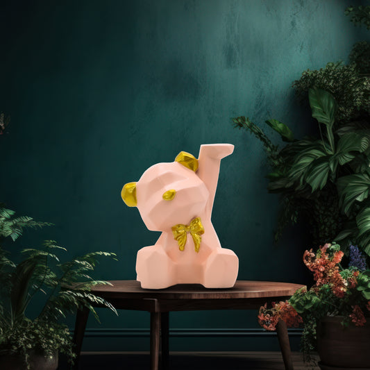 Luxury Geometric Pink Bear Showpiece – Nordic Resin Bear Figurine for Living Room & Modern Home Decor