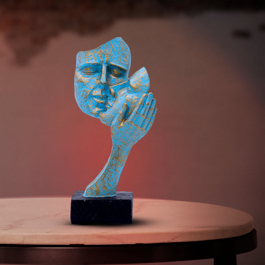 Luxury Abstract Face Hand Sculpture – Premium Teal Green Gold Polyresin Decor for Living Room & Office