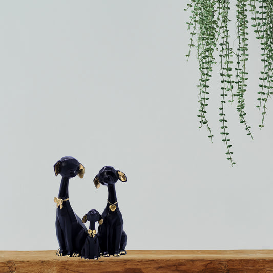 Luxury Black Dog Family Showpiece – Premium Polyresin Dog Figurine Set for Living Room & Home Decor