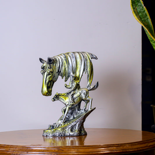 Handcrafted Blue Horse Family Showpiece for Home Dcor | Mother & Baby Horse Figurine in Antique Gold Accents | Polyresin Tabletop Decorative Statue for Living Room & Gift