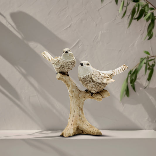 Modern Love Birds Sculpture on Tree Branch, Bird Centerpiece for Table Decor, Contemporary Home Decor for Living Room, Office & Shelf