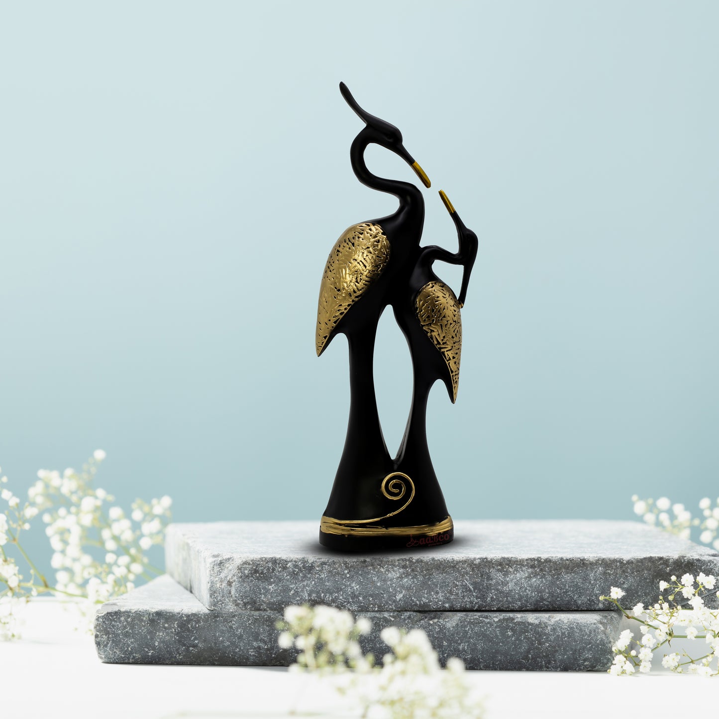 Luxury Black Gold Crane Couple Statue – Premium Resin Bird Figurine Decor for Living Room & Office Styling