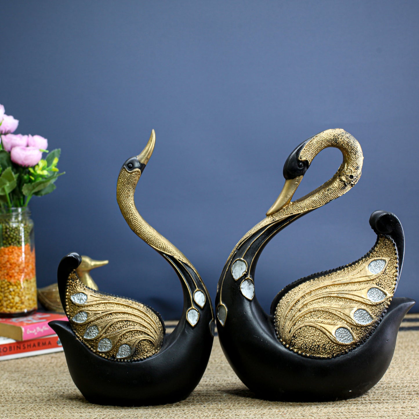 Modern Black and Gold Crane Couple Statue