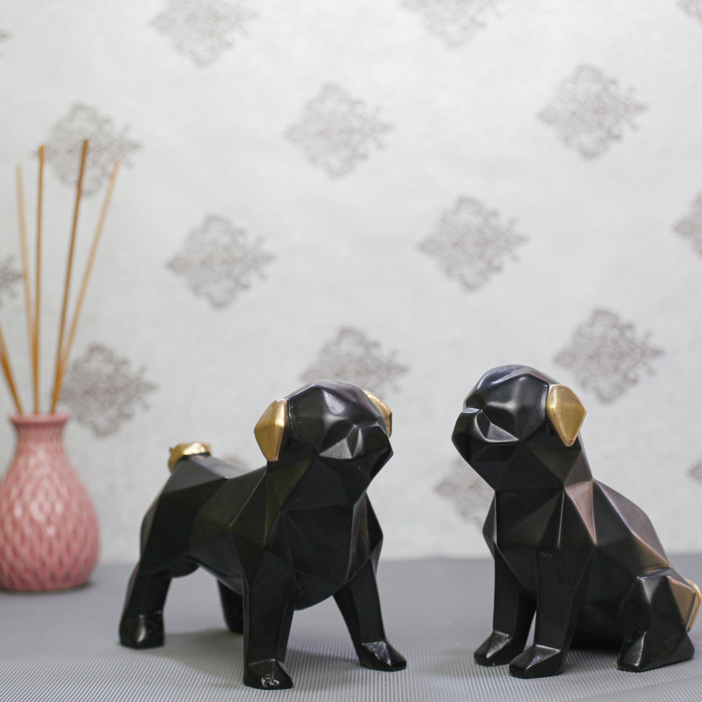 Luxury Black Dog Showpiece – Premium Polyresin Dog Figurine with Gold Accents for Living Room & Office Decor