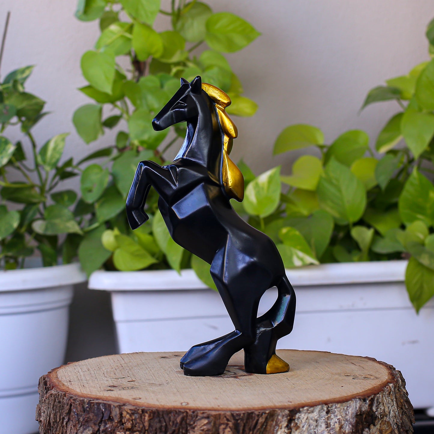 Luxury Black Gold Horse Showpiece Premium Polyresin Decorative Statue for Living Room Office Decor by Orca Interior