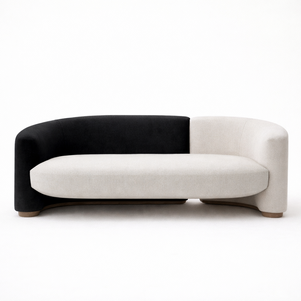 Modern black and white sofa on a white background
