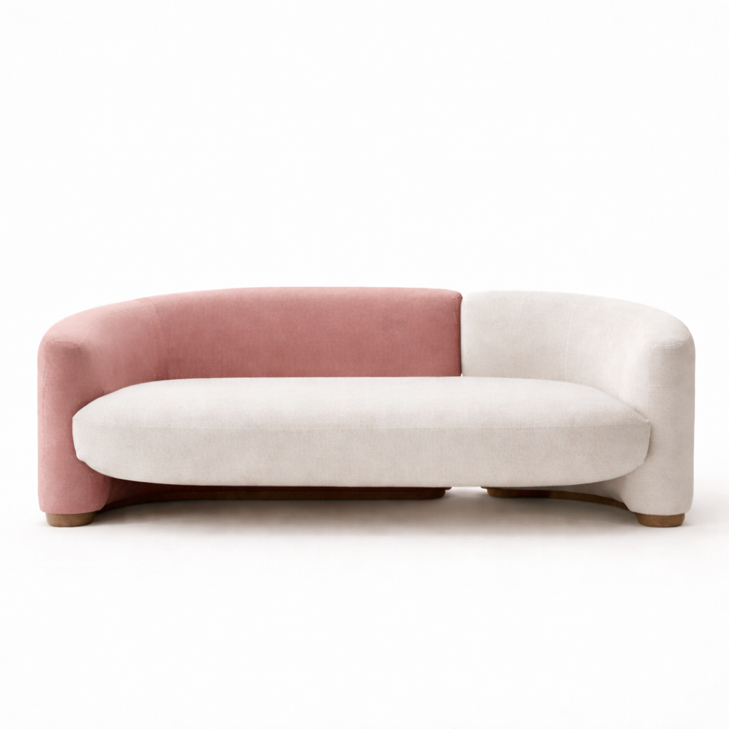 Two-toned pink and white sofa on a white background