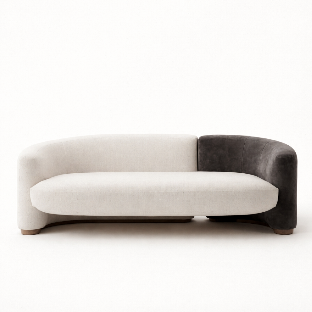 Modern sofa with two-tone design on a white background